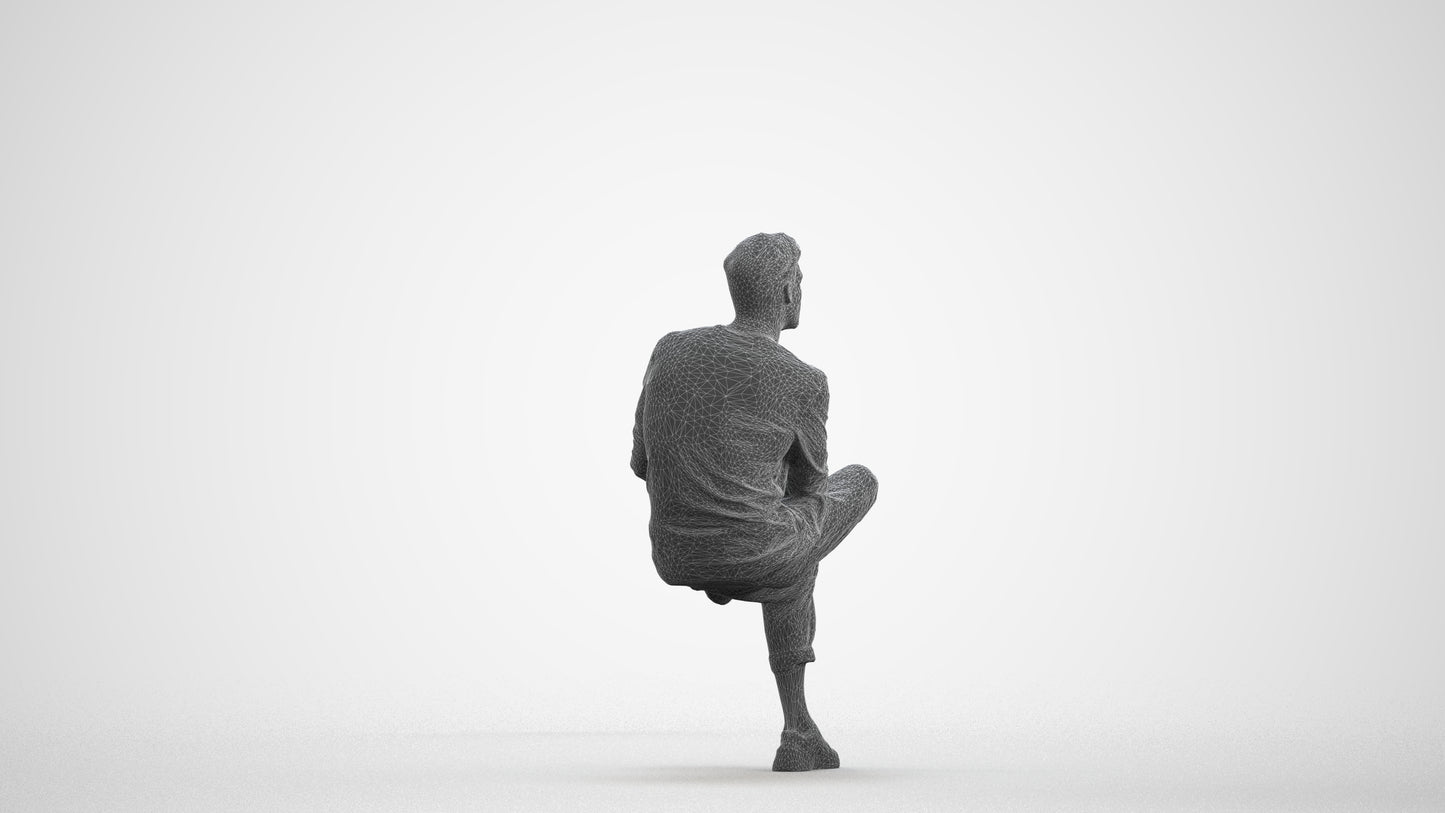 3D people model man casual sitting, scanned human for 3ds Max rendering, wireframe front view
