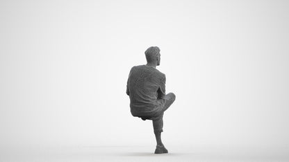 3D people model man casual sitting, scanned human for 3ds Max rendering, wireframe front view