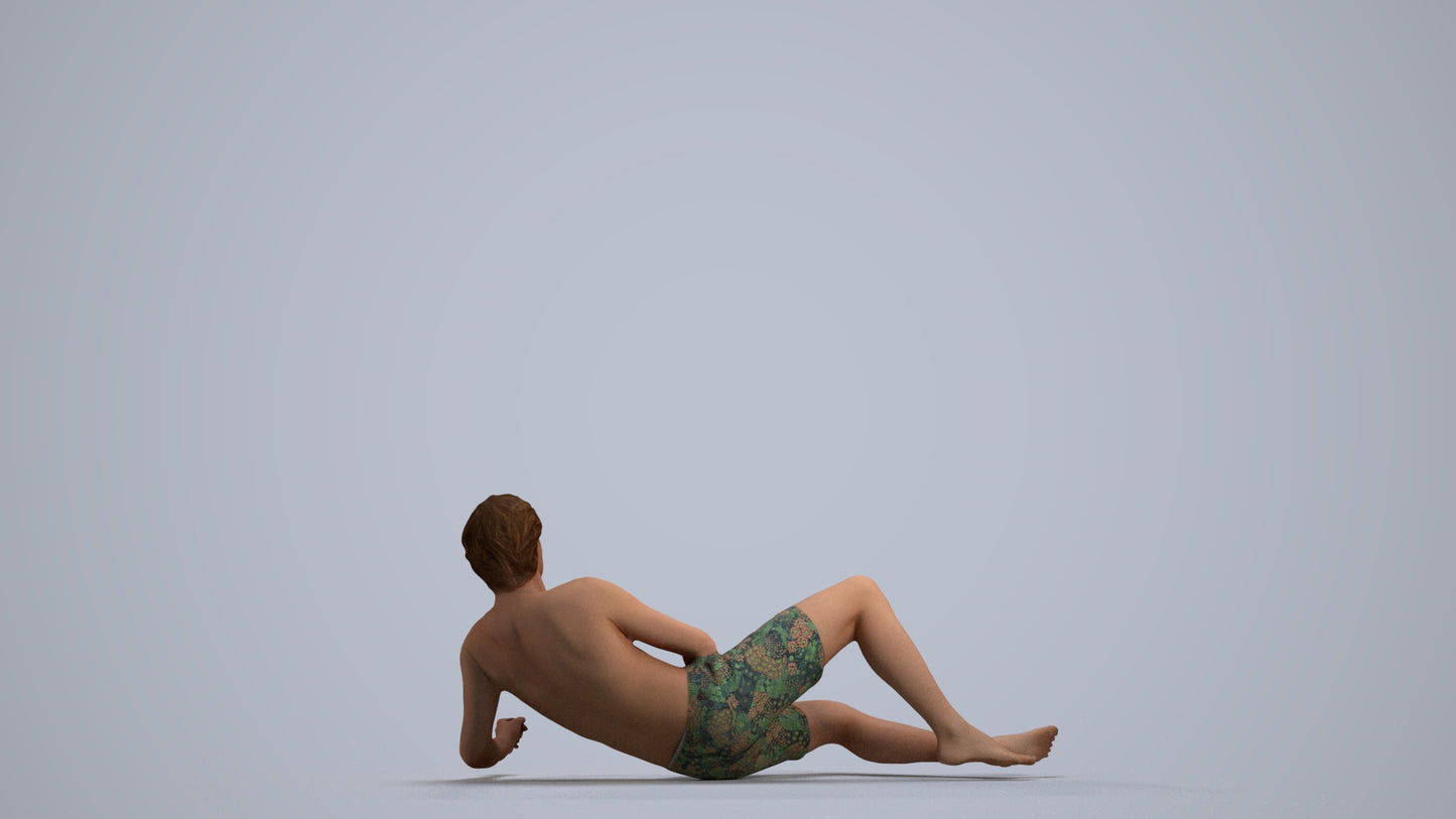 photogrammetry 3D man pool, realistic human model archviz FBX, front view render