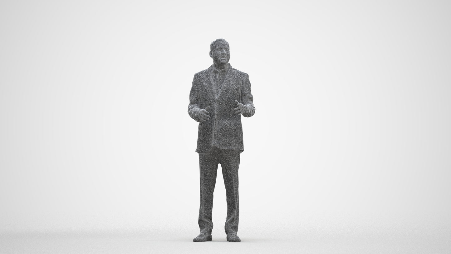3D scanned man standing formal, photorealistic archviz people for Enscape and SketchUp, three-quarter front view render