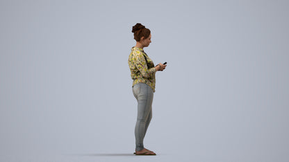 3D scanned woman standing casual, photorealistic archviz people for Enscape and SketchUp, side view render