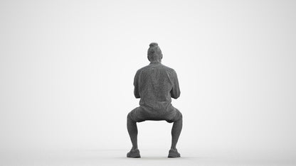 3D people model man casual sitting, scanned human for 3ds Max rendering, wireframe front view