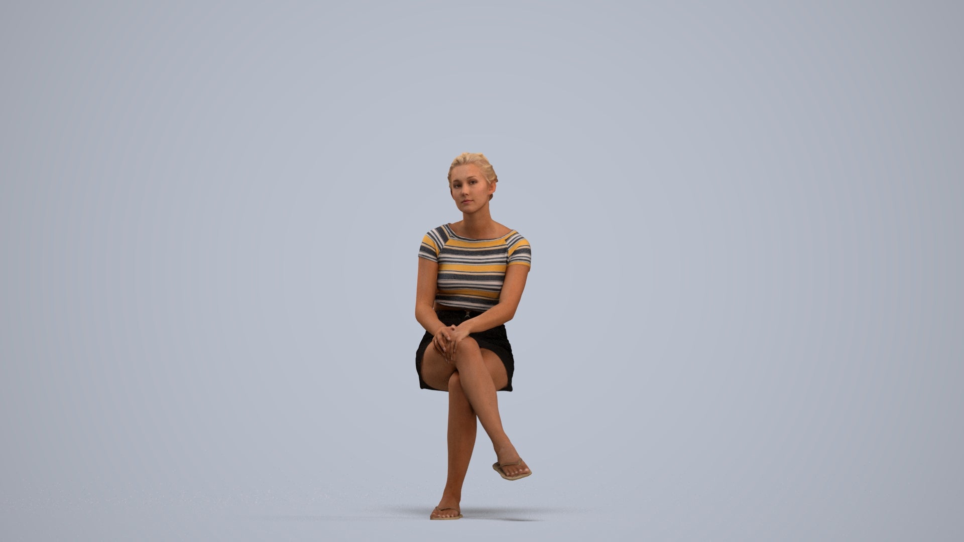3D scanned woman sitting casual, photorealistic archviz people for Enscape and SketchUp, standing pose render