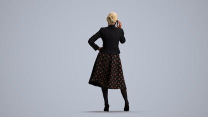 3D human model senior woman business standing, photogrammetry scanned person for archviz, front view render