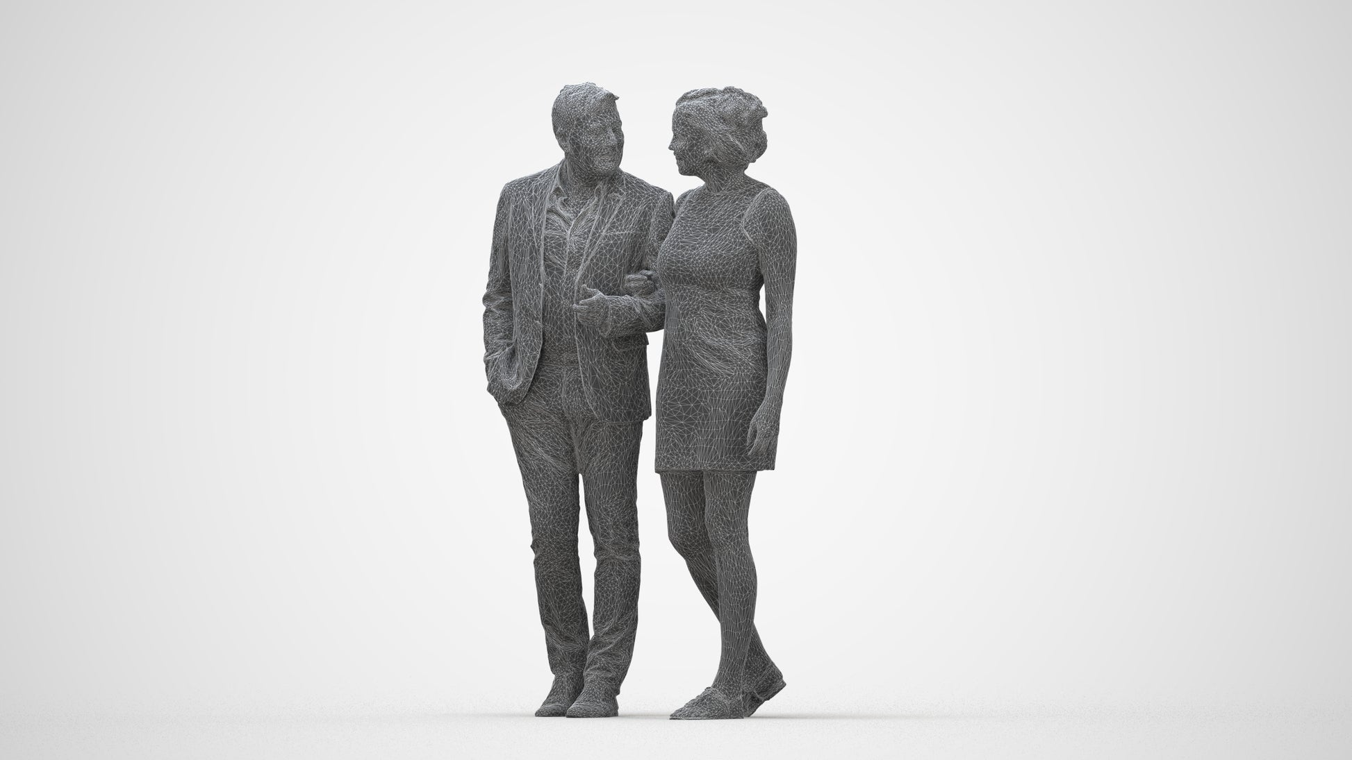 realistic 3D people woman casual couple, render-ready for V-Ray and Corona, FBX OBJ, wireframe back view