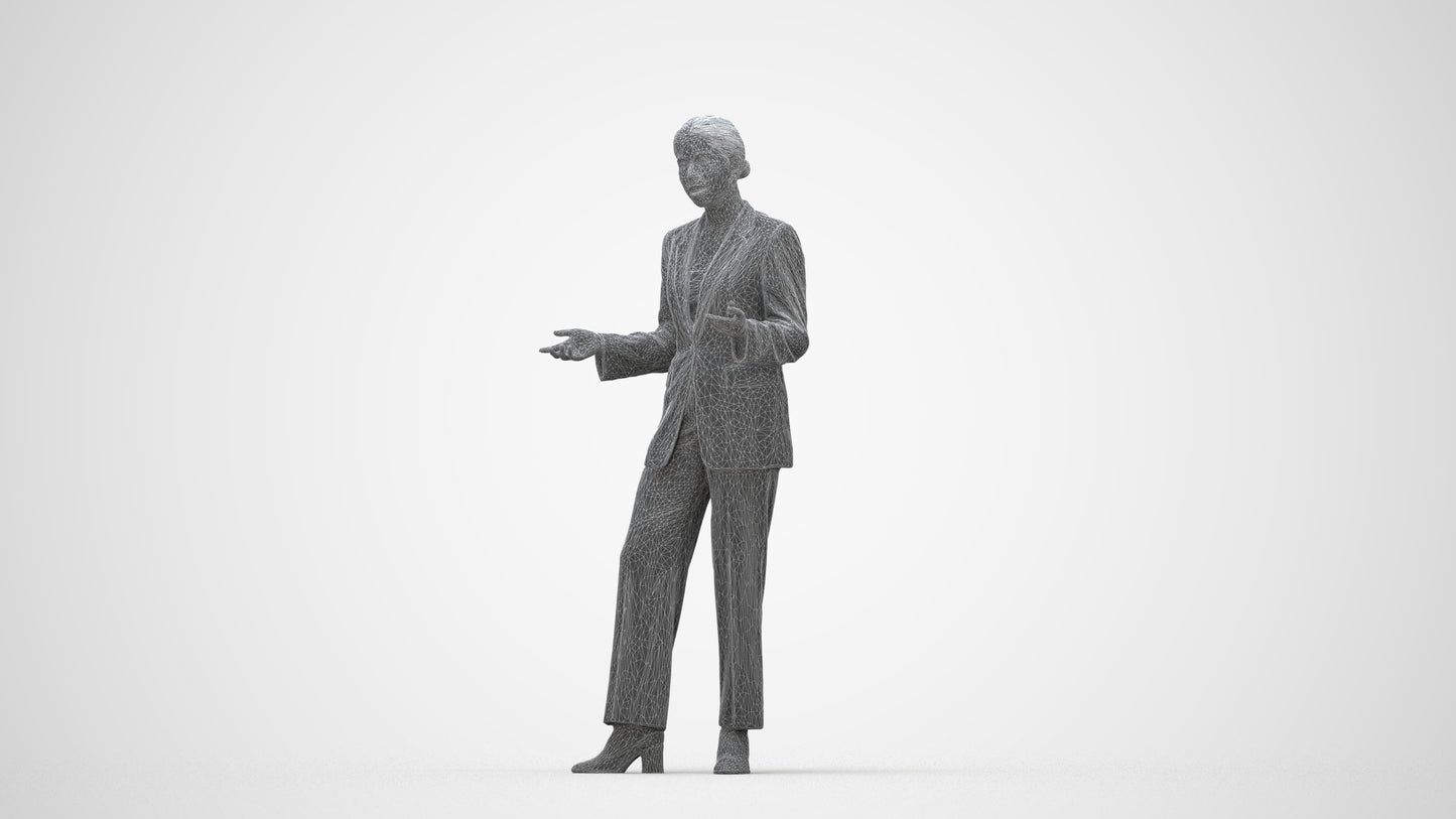 realistic 3D woman business, scanned archviz people for Blender and 3ds Max, wireframe back view