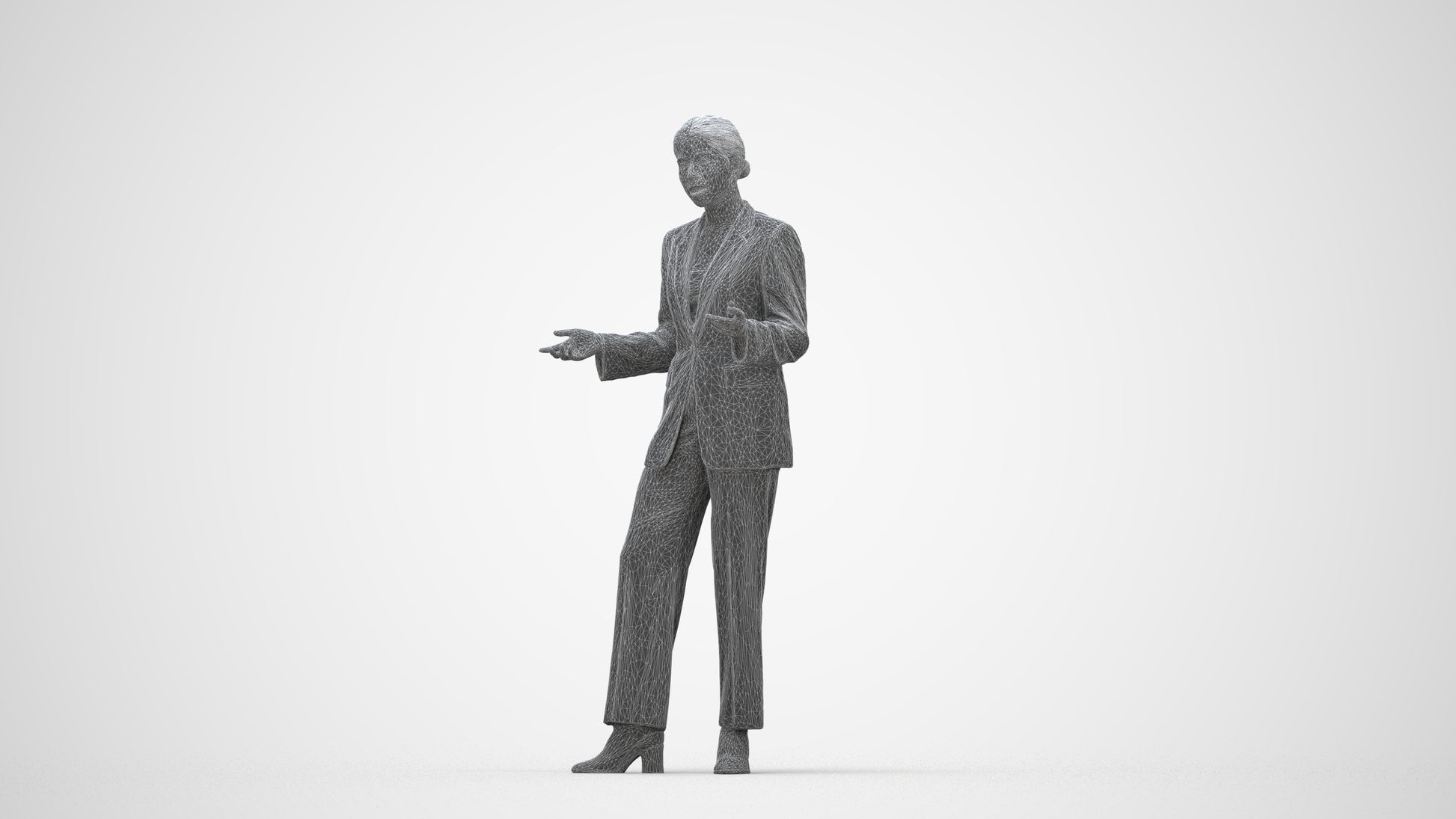 realistic 3D woman business, scanned archviz people for Blender and 3ds Max, wireframe back view