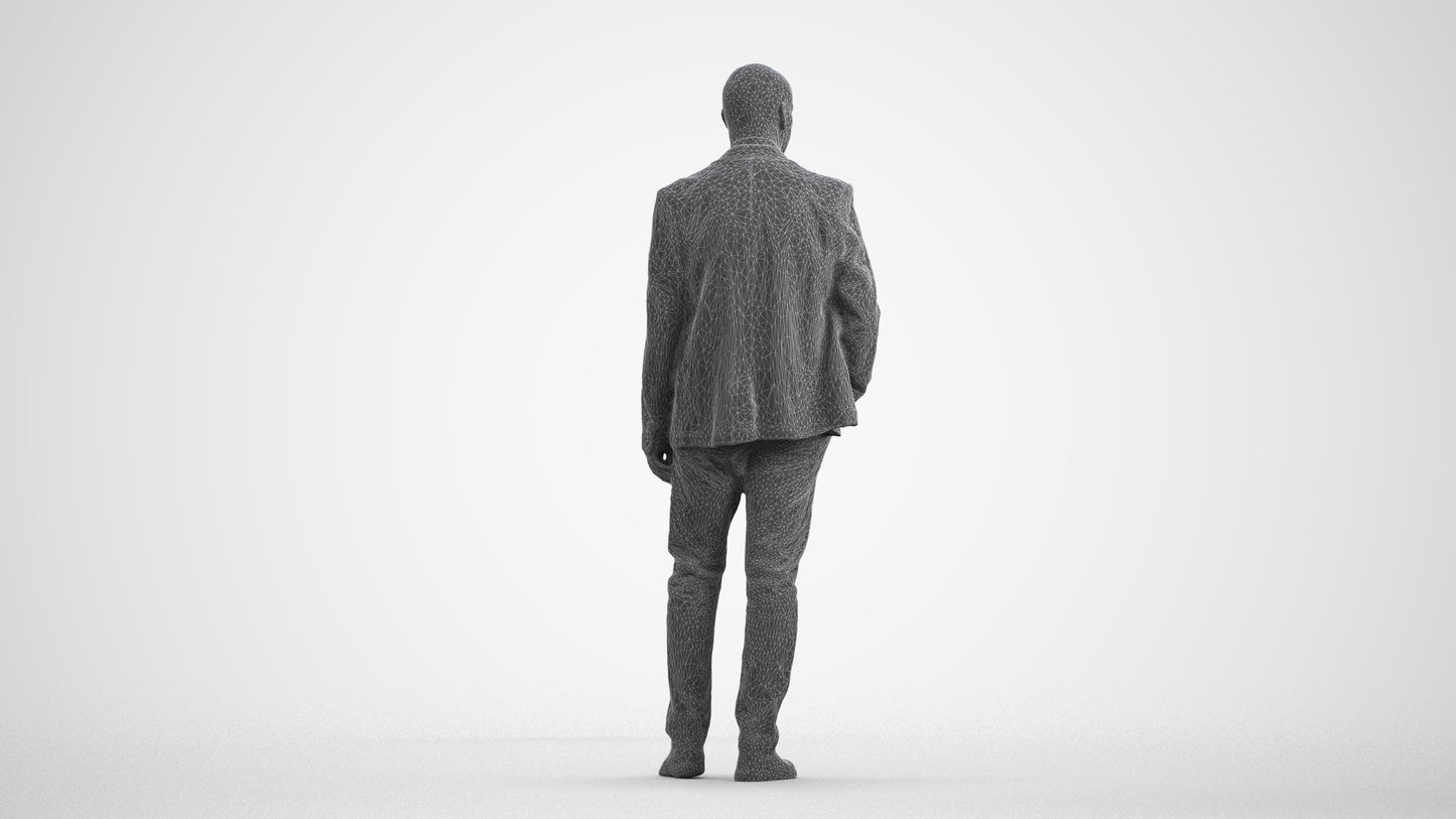3D scanned senior man business, photorealistic archviz people for Enscape and SketchUp, wireframe front view