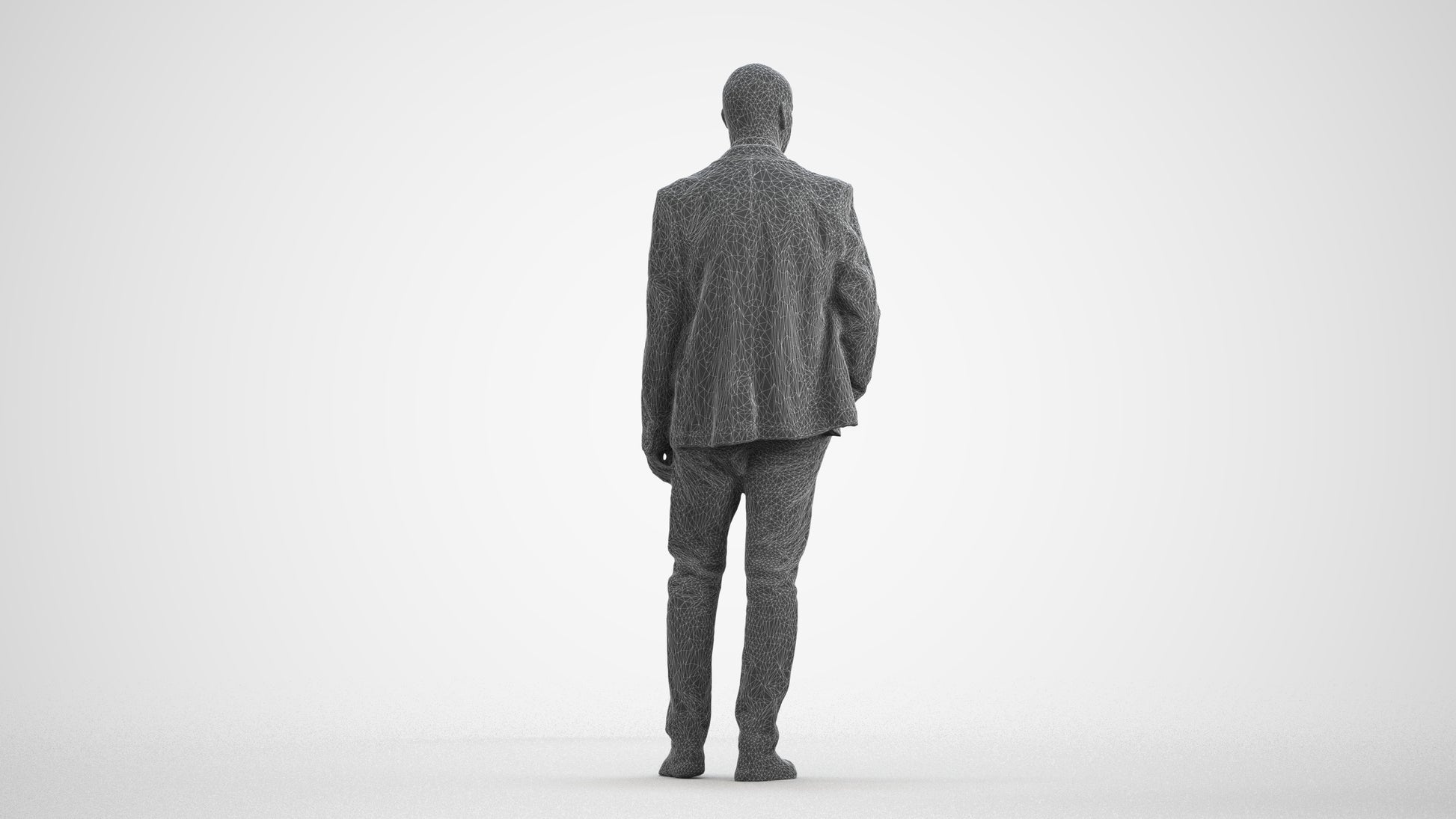 3D scanned senior man business, photorealistic archviz people for Enscape and SketchUp, wireframe front view
