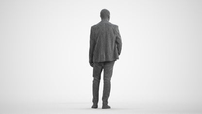 3D scanned senior man business, photorealistic archviz people for Enscape and SketchUp, wireframe front view