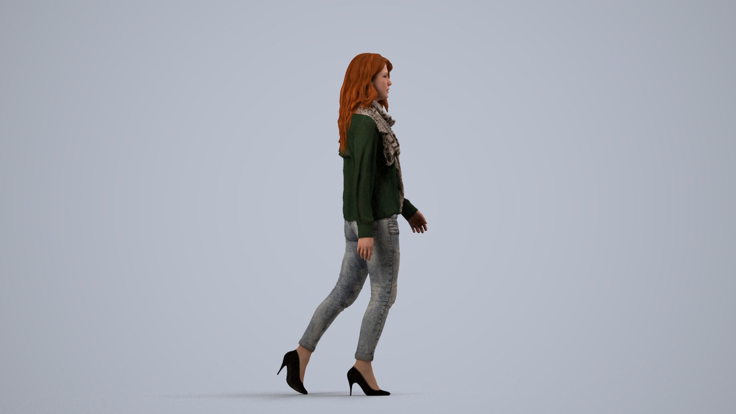 3D people model woman casual standing, scanned human for 3ds Max rendering, side view render