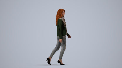 3D people model woman casual standing, scanned human for 3ds Max rendering, side view render