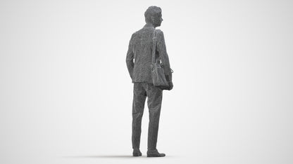 3D human model man business, photogrammetry scanned person for archviz, wireframe side view