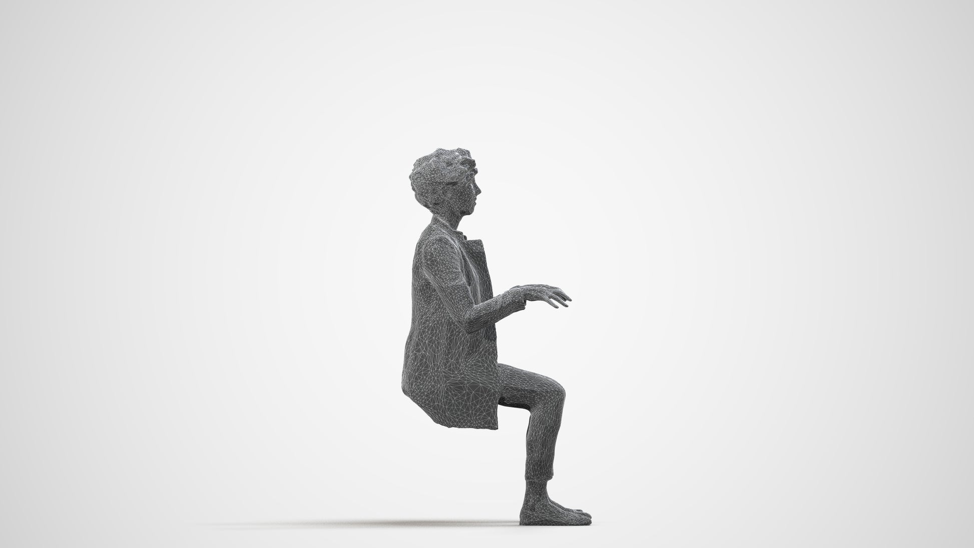 realistic 3D human woman business sitting, archviz people FBX OBJ for Blender, wireframe side view