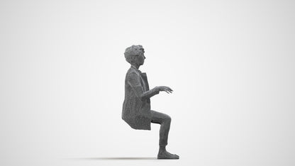 realistic 3D human woman business sitting, archviz people FBX OBJ for Blender, wireframe side view