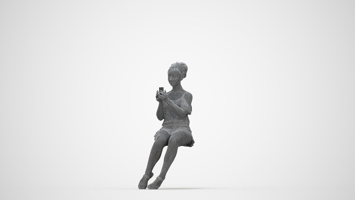 realistic 3D human girl casual kids, archviz people FBX OBJ for Blender, wireframe back view