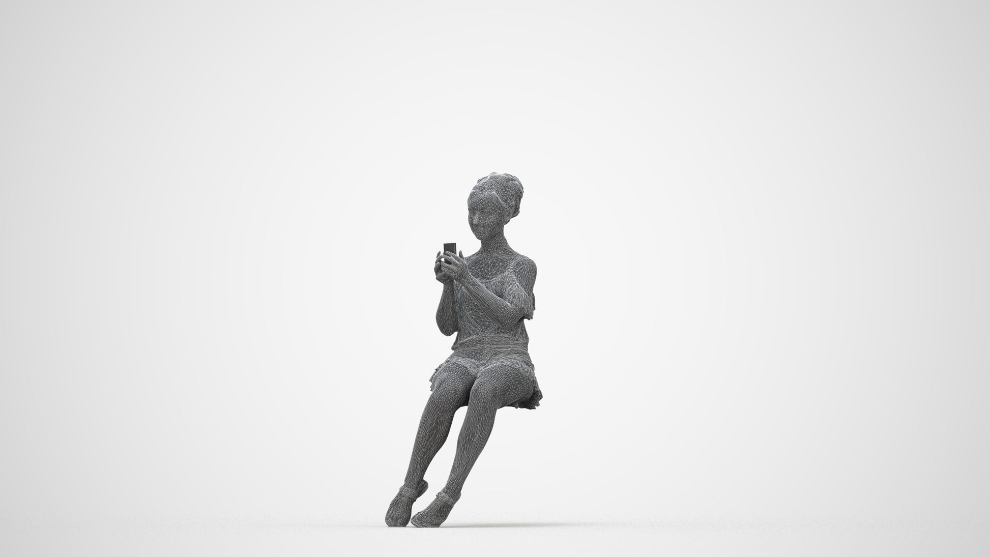 realistic 3D human girl casual kids, archviz people FBX OBJ for Blender, wireframe back view