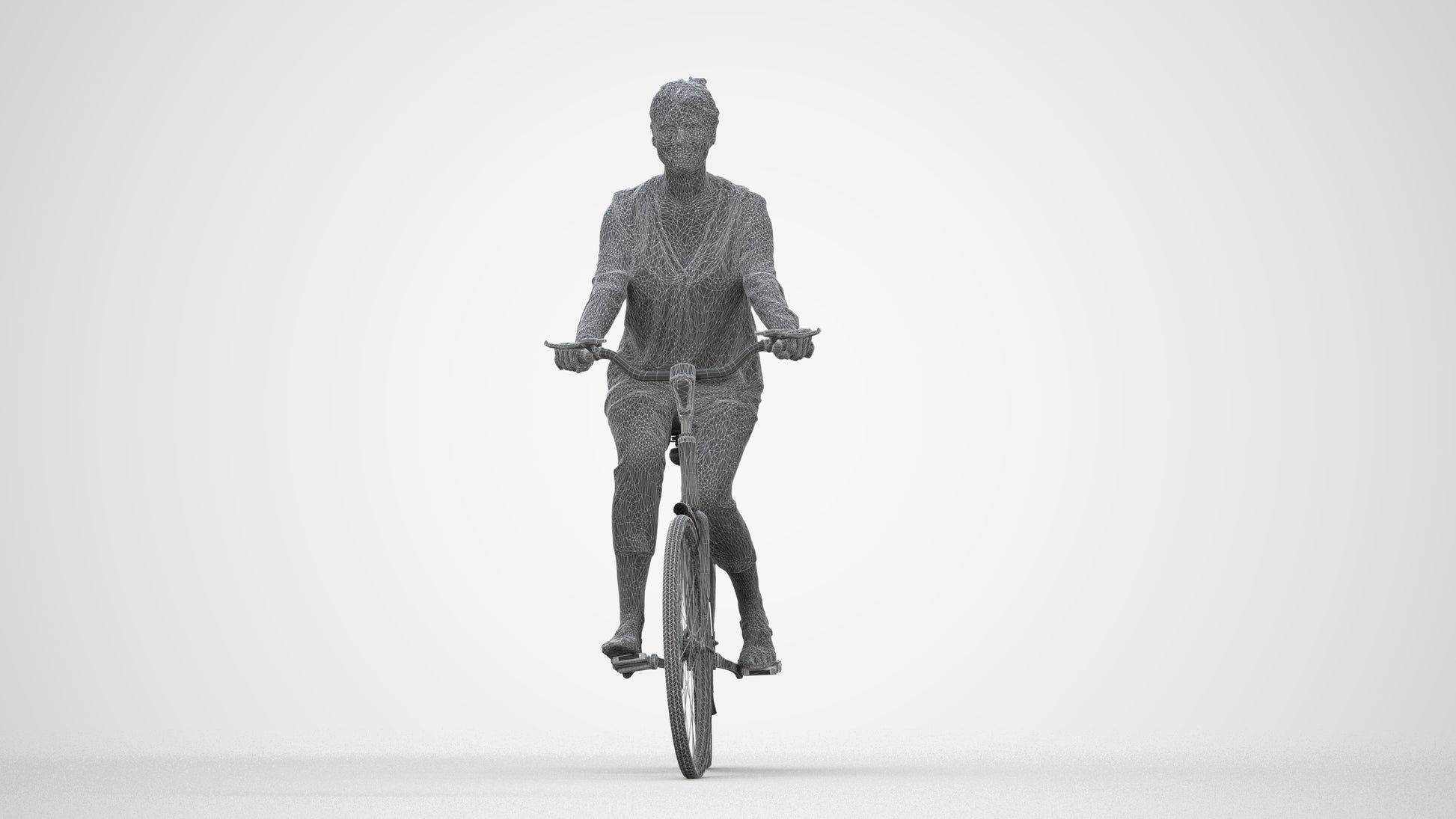 3D scanned woman cycling casual, photorealistic archviz people for Enscape and SketchUp, wireframe back view