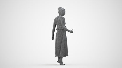 3D people model woman formal door, scanned human for 3ds Max rendering, wireframe side view
