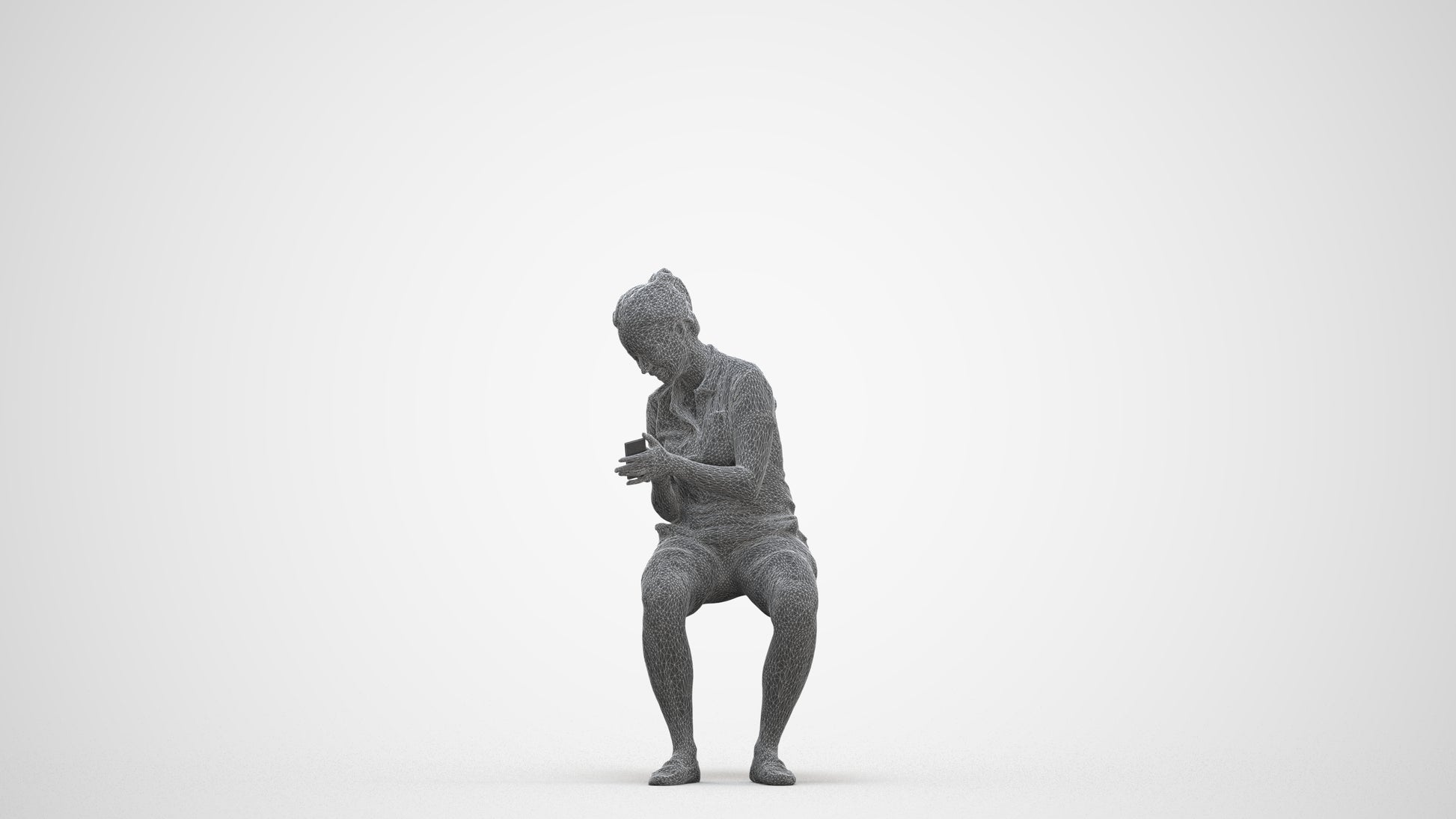 realistic 3D woman casual sitting, scanned archviz people for Blender and 3ds Max, three-quarter front view render