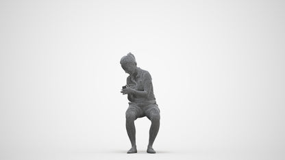 realistic 3D woman casual sitting, scanned archviz people for Blender and 3ds Max, three-quarter front view render