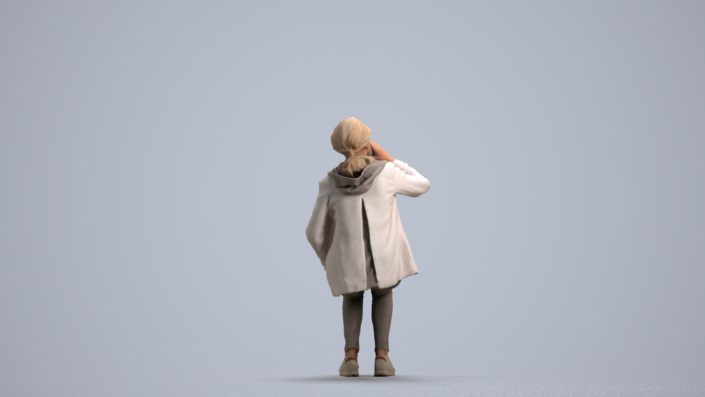 photogrammetry 3D senior girl casual sitting, realistic human model archviz FBX, front view render