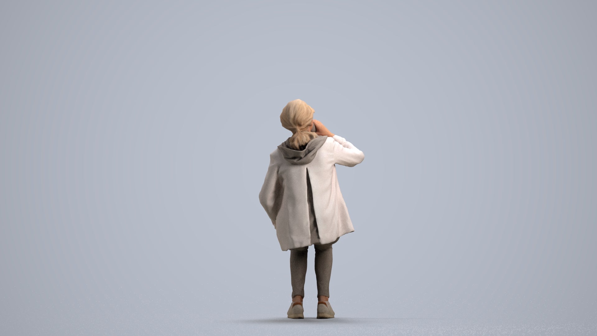 photogrammetry 3D senior girl casual sitting, realistic human model archviz FBX, front view render