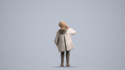 photogrammetry 3D senior girl casual sitting, realistic human model archviz FBX, front view render