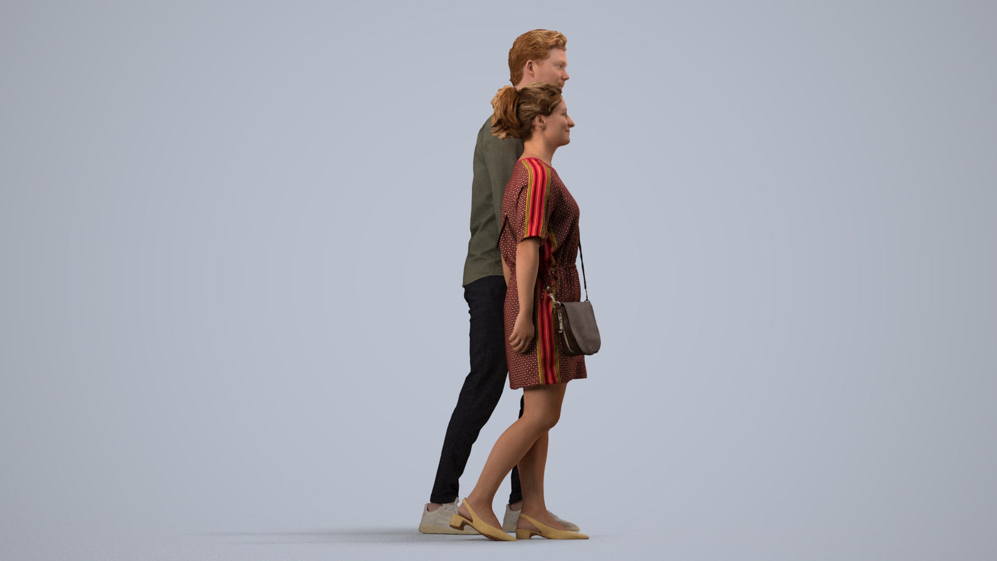 realistic 3D people woman casual couple, render-ready for V-Ray and Corona, FBX OBJ, side view render