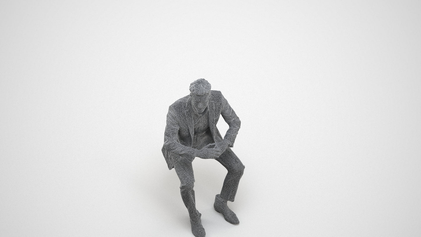 scanned 3D man business, photogrammetry people for Enscape and V-Ray, wireframe three-quarter view