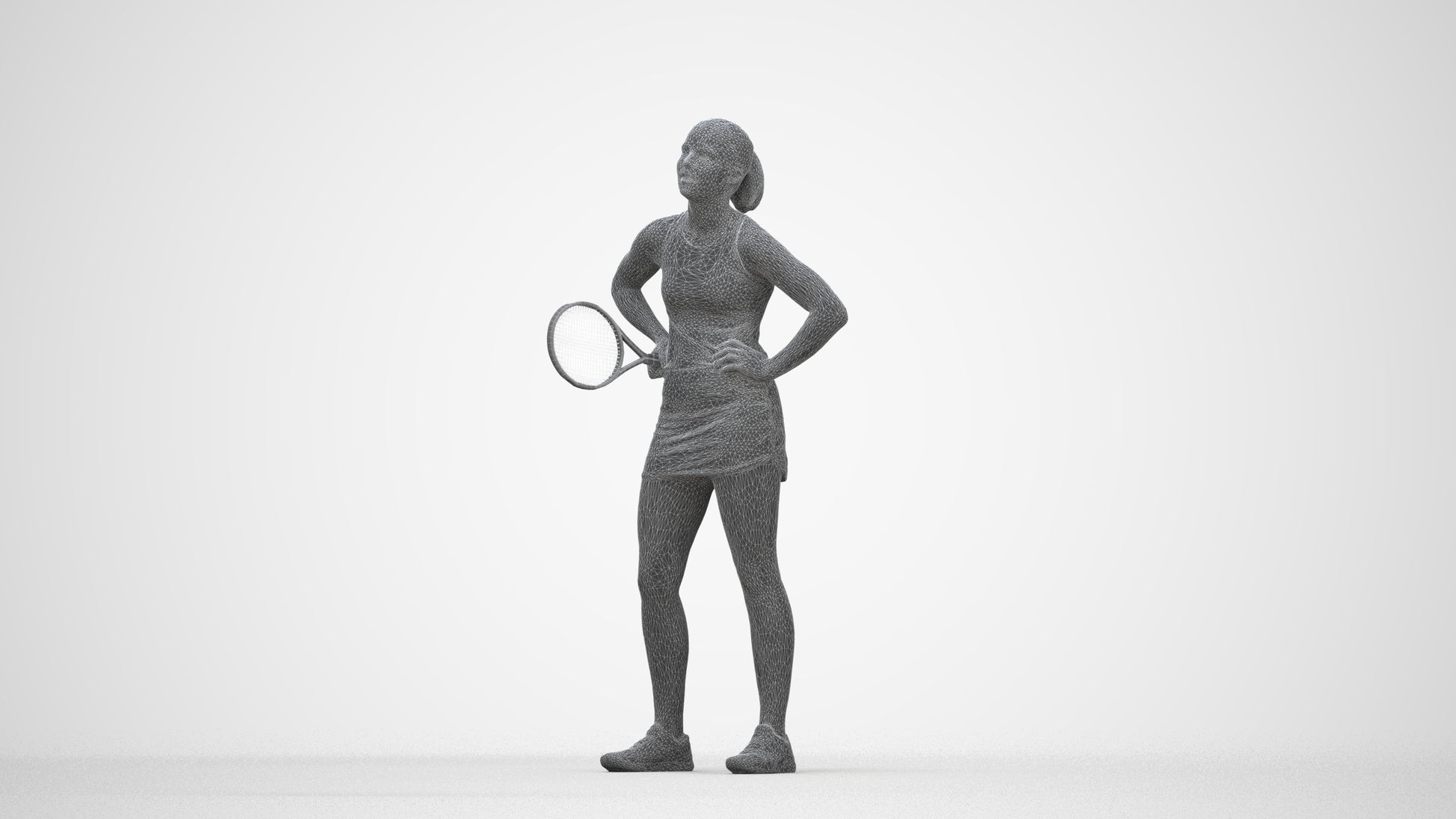 realistic 3D girl sport, scanned archviz people for Blender and 3ds Max, wireframe back view