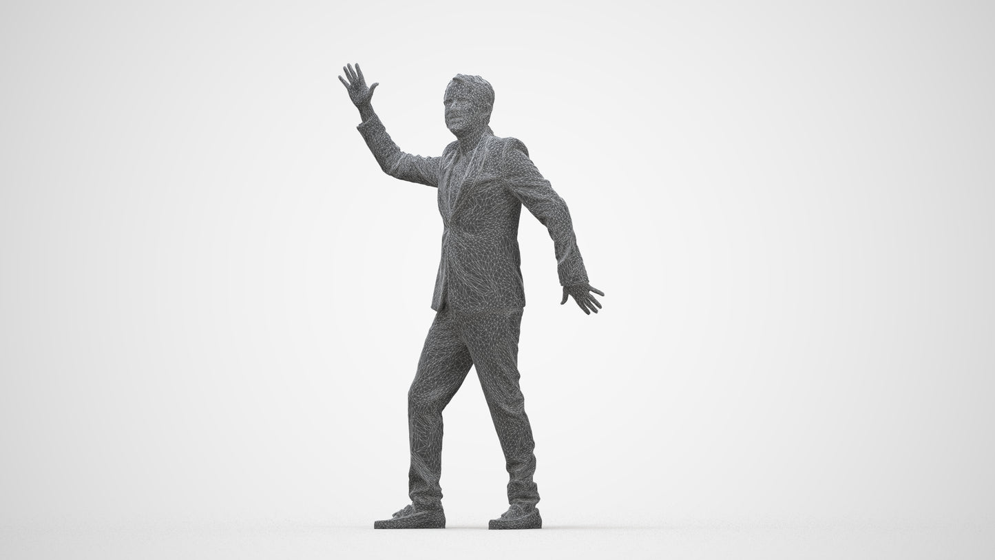 realistic 3D human man formal dancing, archviz people FBX OBJ for Blender, wireframe back view