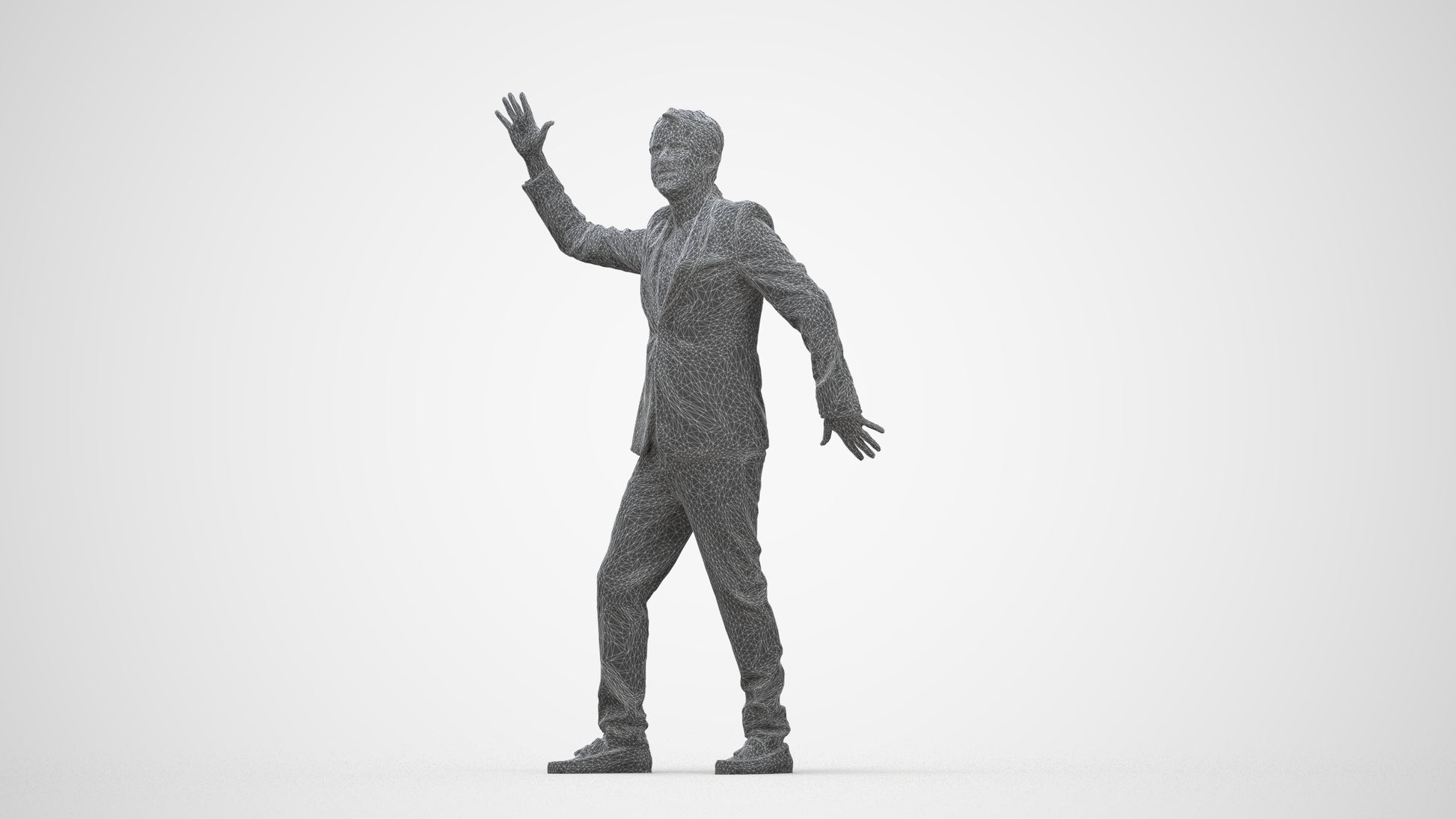 realistic 3D human man formal dancing, archviz people FBX OBJ for Blender, wireframe back view