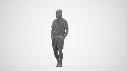 3D scanned man walking casual, photorealistic archviz people for Enscape and SketchUp, wireframe back view
