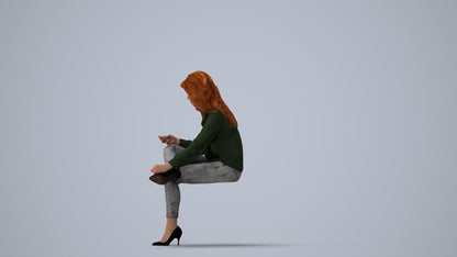 realistic 3D senior woman business sitting, scanned archviz people for Blender and 3ds Max, three-quarter view render