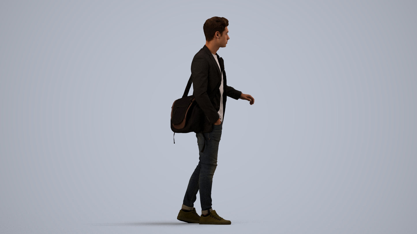 3D scanned man standing casual, photorealistic archviz people for Enscape and SketchUp, side view render