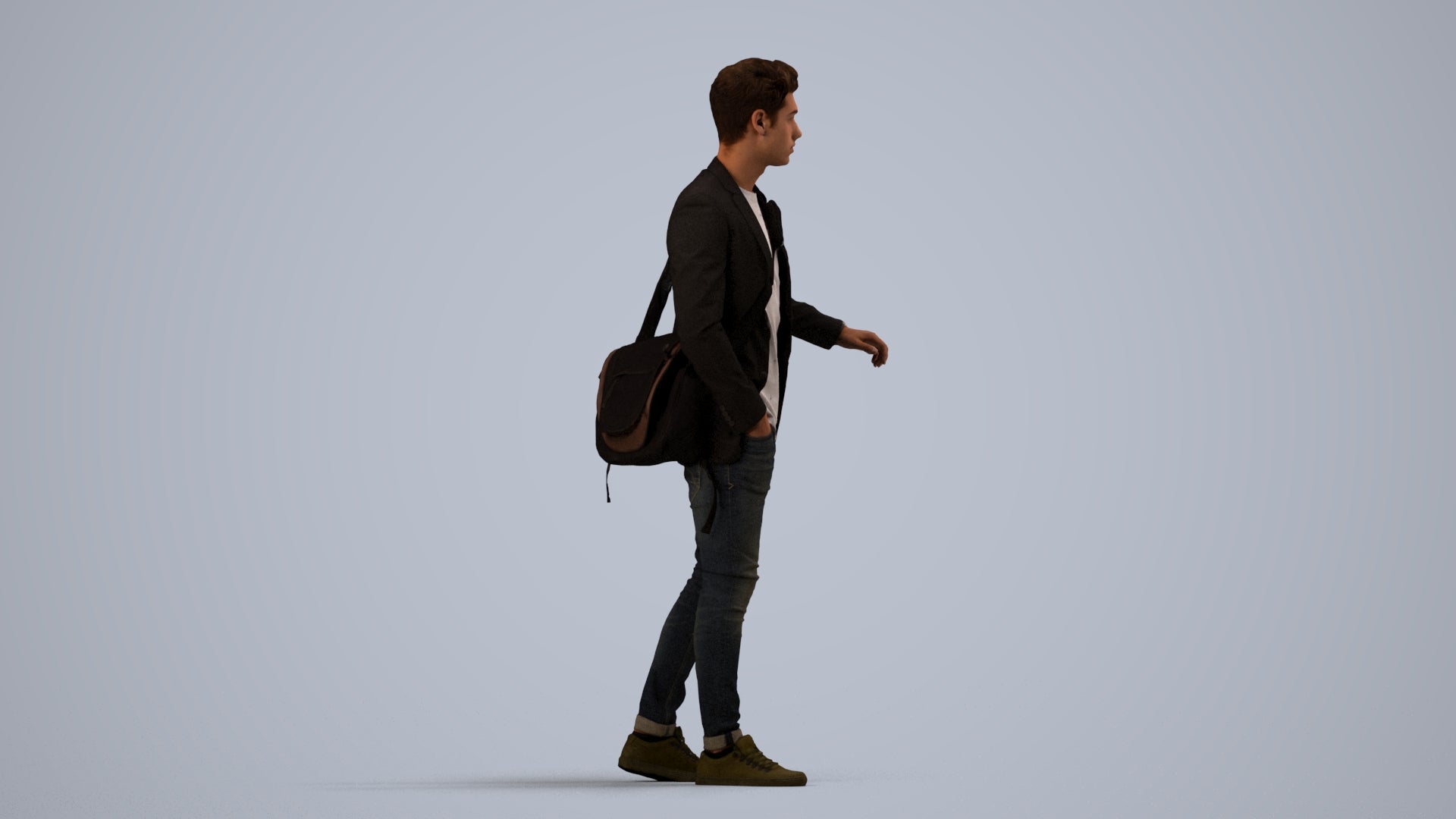 3D scanned man standing casual, photorealistic archviz people for Enscape and SketchUp, side view render