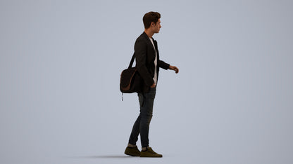 3D scanned man standing casual, photorealistic archviz people for Enscape and SketchUp, side view render