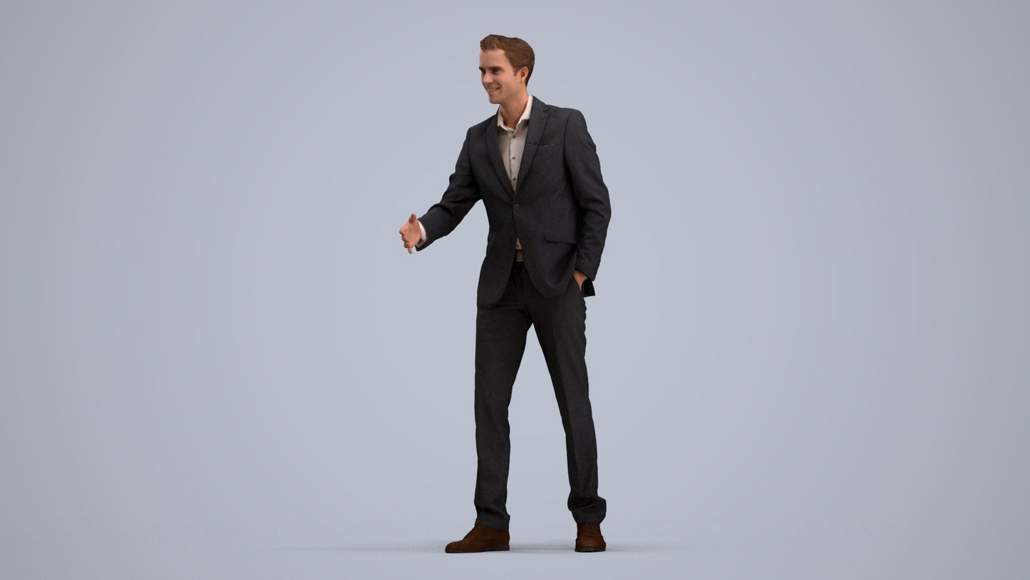 realistic 3D human man business, archviz people FBX OBJ for Blender, standing pose render