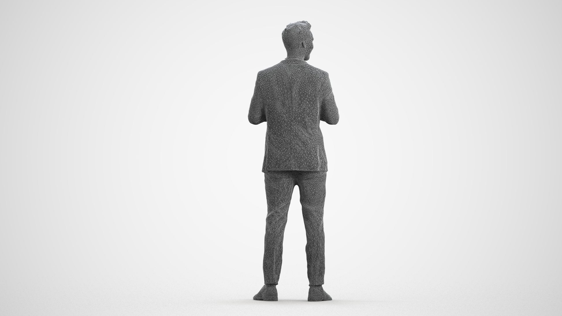 3D human model man formal formalaffairs, photogrammetry scanned person for archviz, wireframe front view