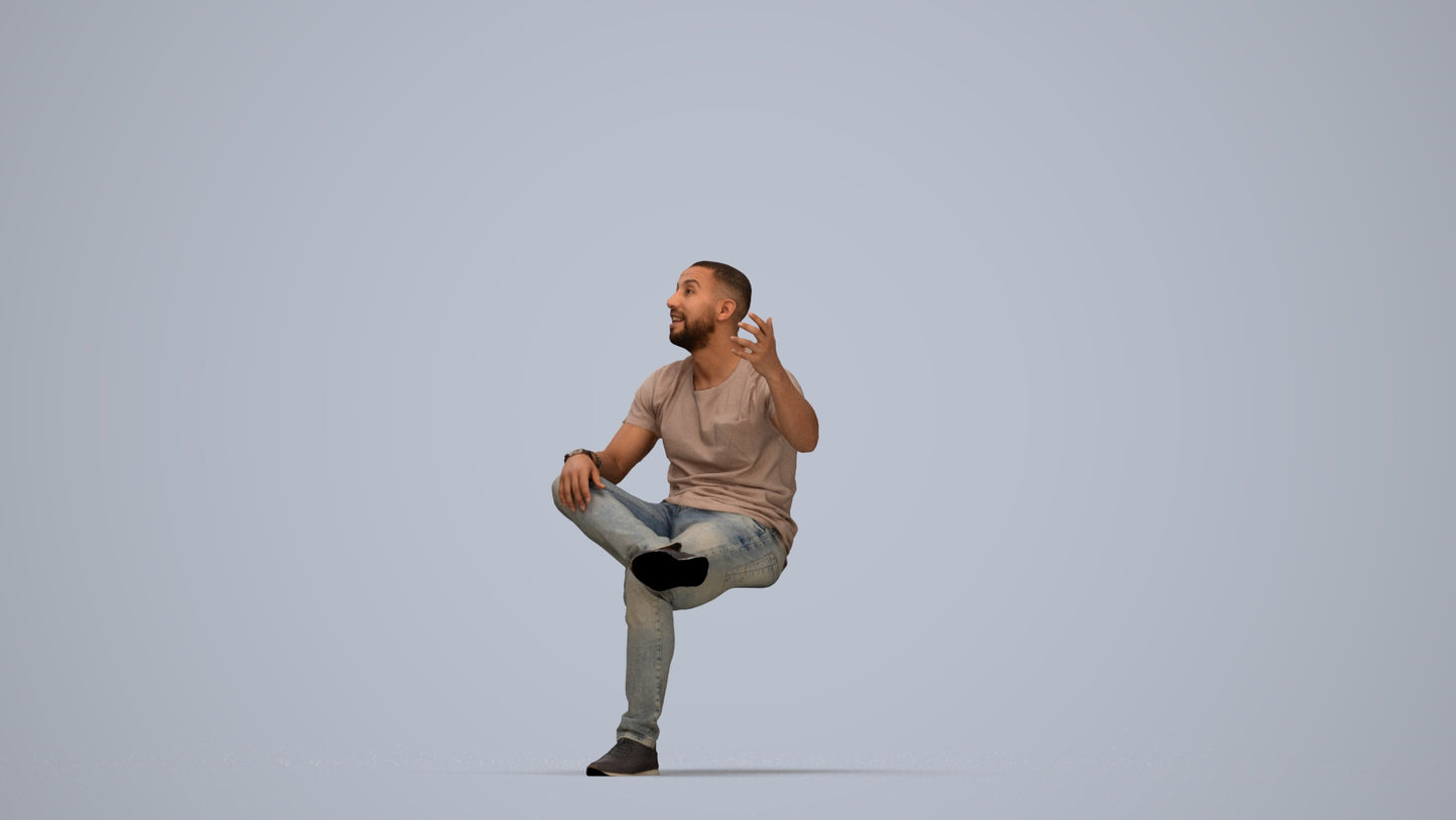 realistic 3D people man casual sitting, render-ready for V-Ray and Corona, FBX OBJ, top-down view render