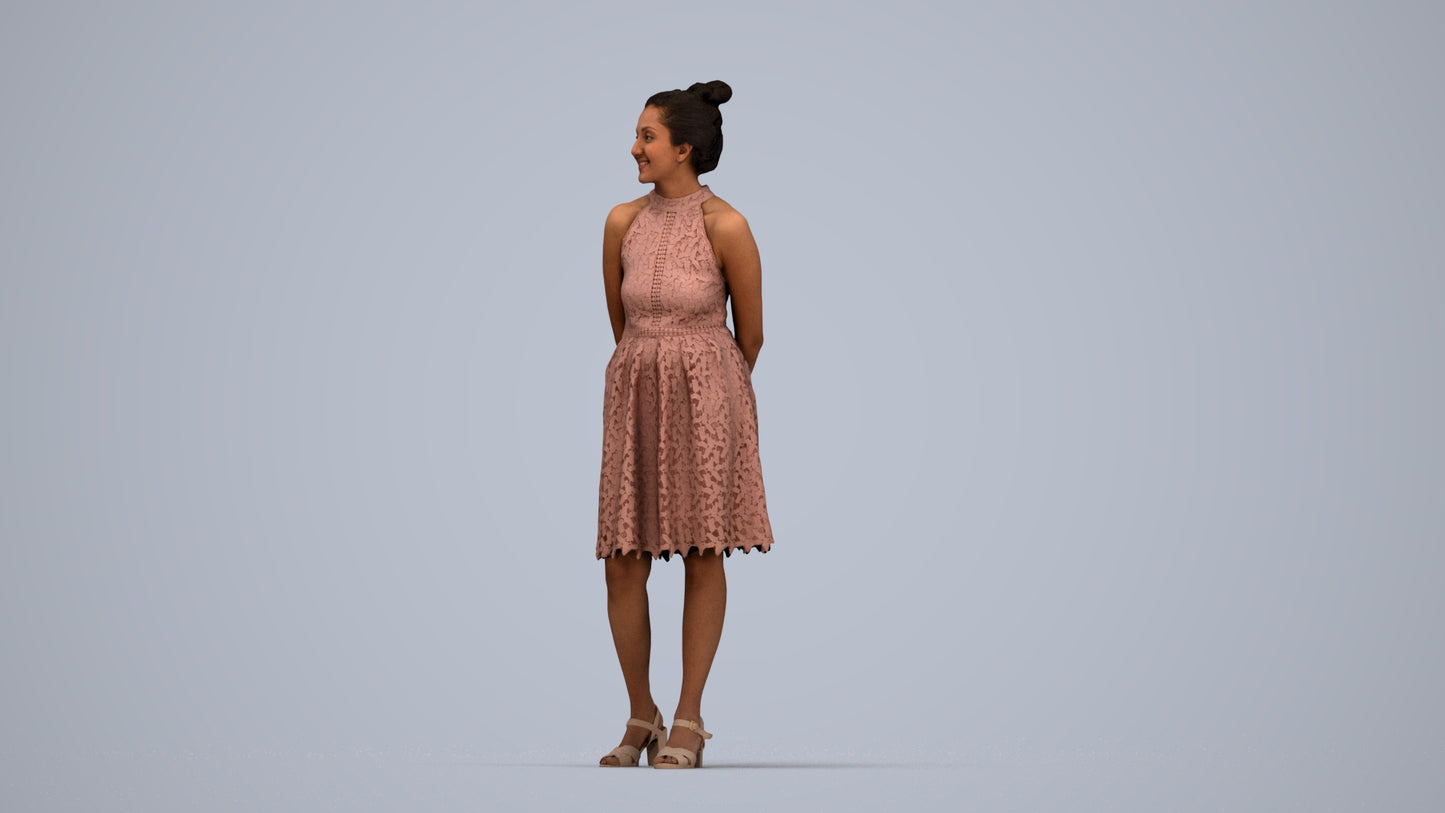 realistic 3D people woman formal standing, render-ready for V-Ray and Corona, FBX OBJ, top-down view render