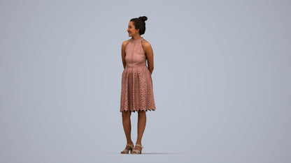 realistic 3D people woman formal standing, render-ready for V-Ray and Corona, FBX OBJ, top-down view render
