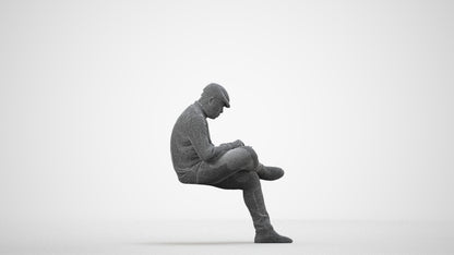 realistic 3D human man casual sitting, archviz people FBX OBJ for Blender, wireframe side view