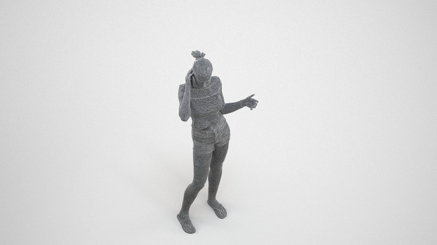 3D people model girl casual standing, scanned human for 3ds Max rendering, wireframe three-quarter view