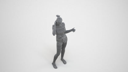 3D people model girl casual standing, scanned human for 3ds Max rendering, wireframe three-quarter view