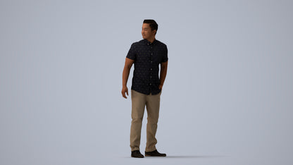 3D scanned man standing casual, photorealistic archviz people for Enscape and SketchUp, three-quarter view render