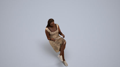 realistic 3D human woman casual sitting, archviz people FBX OBJ for Blender, back view render
