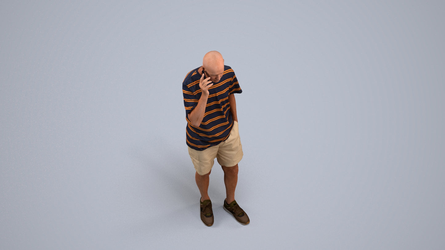 photogrammetry 3D senior man casual standing, realistic human model archviz FBX, back view render