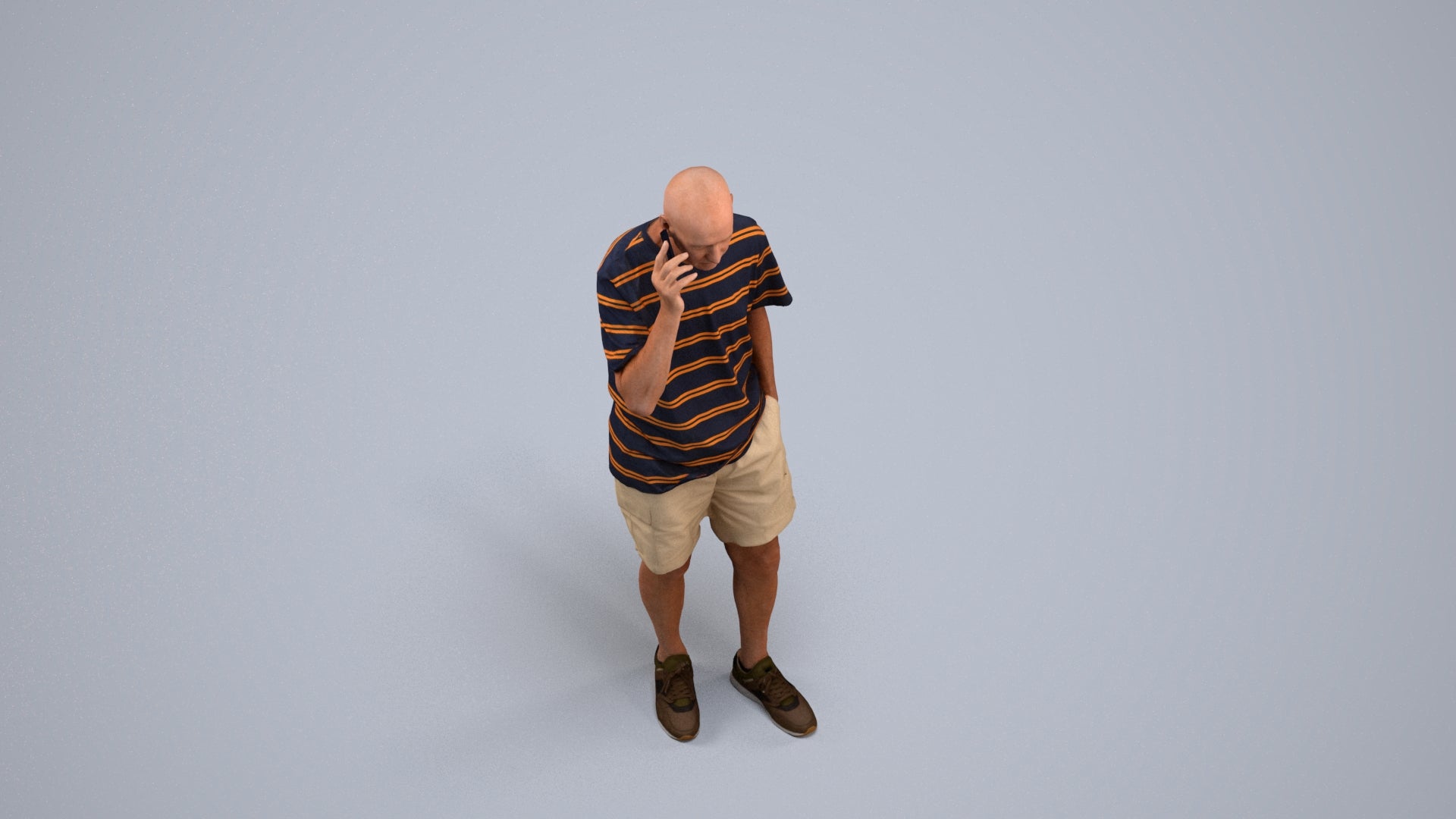 photogrammetry 3D senior man casual standing, realistic human model archviz FBX, back view render